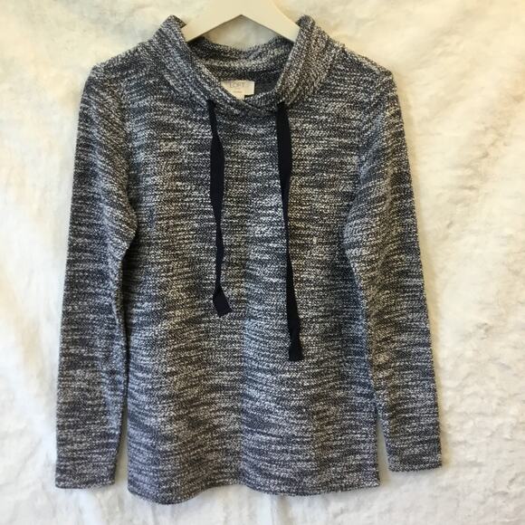 LOFT Outlet Blue Tweed Drawstring Cowl Neck Top - Picture 1 of 11